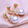 seniko Natural Freshwater Pearl Earrings Geometry Design Fashion Cubic Zirconia Leaf Earrings For Women Girl Gift