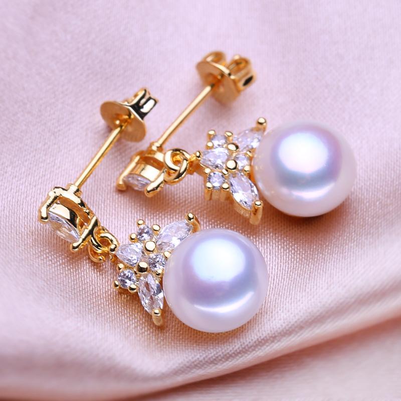 seniko Natural Freshwater Pearl Earrings Geometry Design Fashion Cubic Zirconia Leaf Earrings For Women Girl Gift