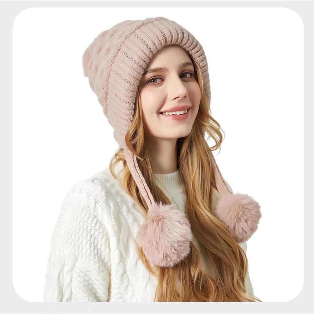 Утепленная, Шерстяная Шапка, Женская Шапка, Бархатная Шапка, Уличная Шапка, Теплая Шапка, Шерстяной Помпон, Вязаная Шапка