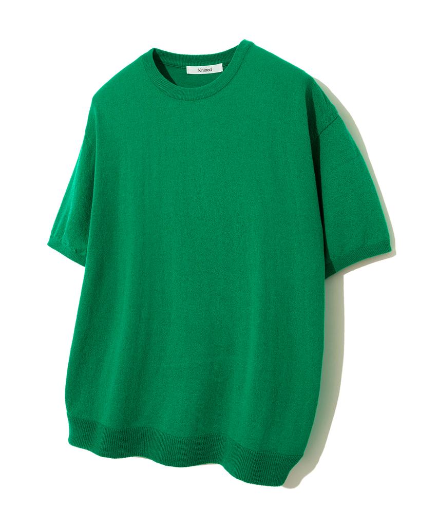 KNITTED Cool Summer Essential Round Short Sleeve Knit Tee Green