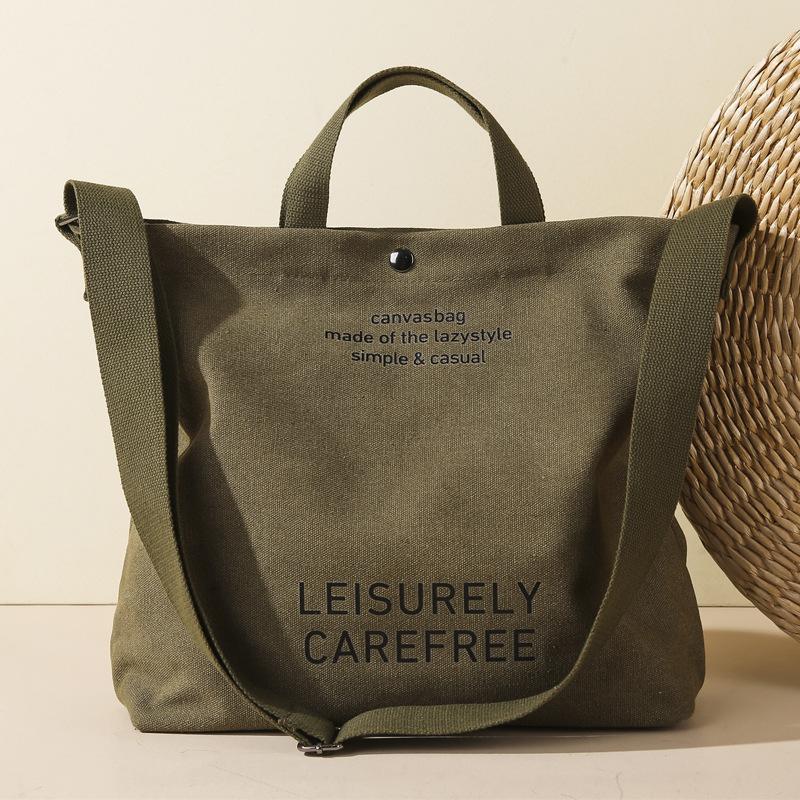 Large-Capacity Casual Simple Shopping Bag Japanese Simple Student Class Messenger Bag Handbag Canvas Shoulder Bag Women