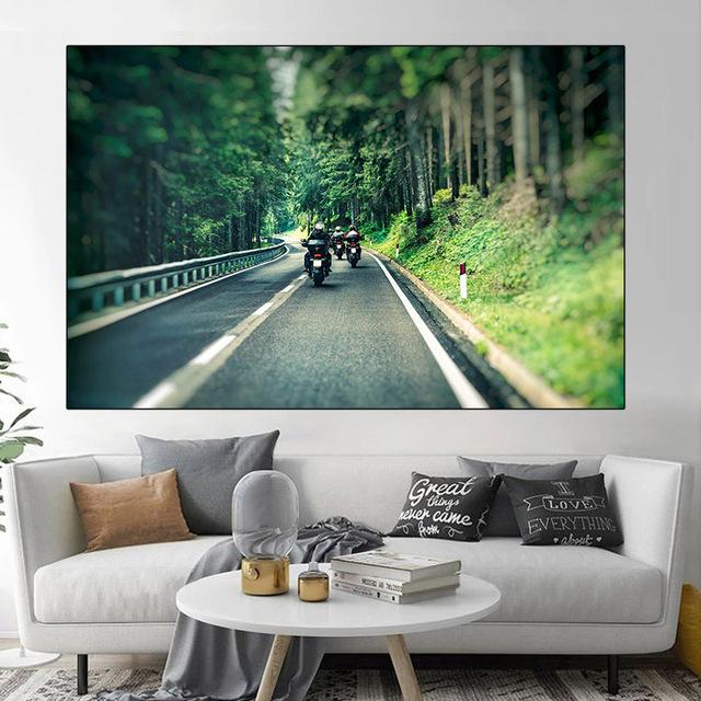 Пейзаж, мотоцикл, туман, нагрузка, плакаты и принты, холст, живопись, черно-белые настенные художественные фотографии, домашний декор, без рамки