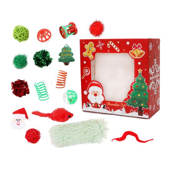 1 Set Christmas Cat Toys Interactive Teaser Wand Rattle Ball Feathered Plush Mice Cat Entertainment Toys for Indoor Cats Kittens Exercise Holiday Gift
