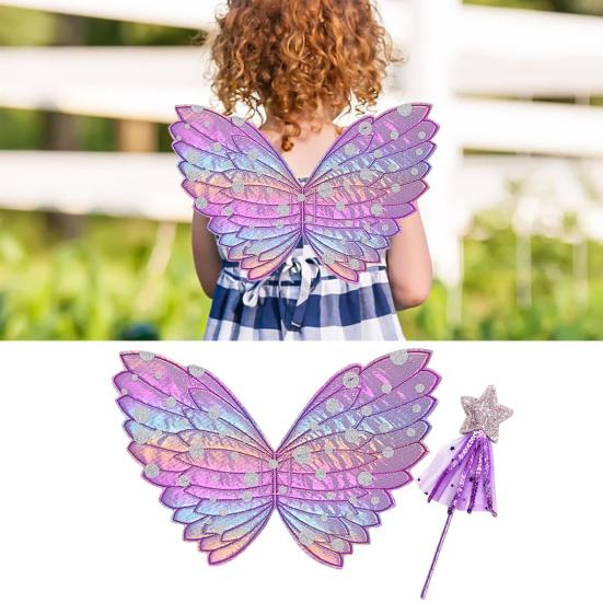 Butterfly Wing Props with Fairy Stick Realistic Patterns Colorful Fairy Wings Props Halloween Decoration