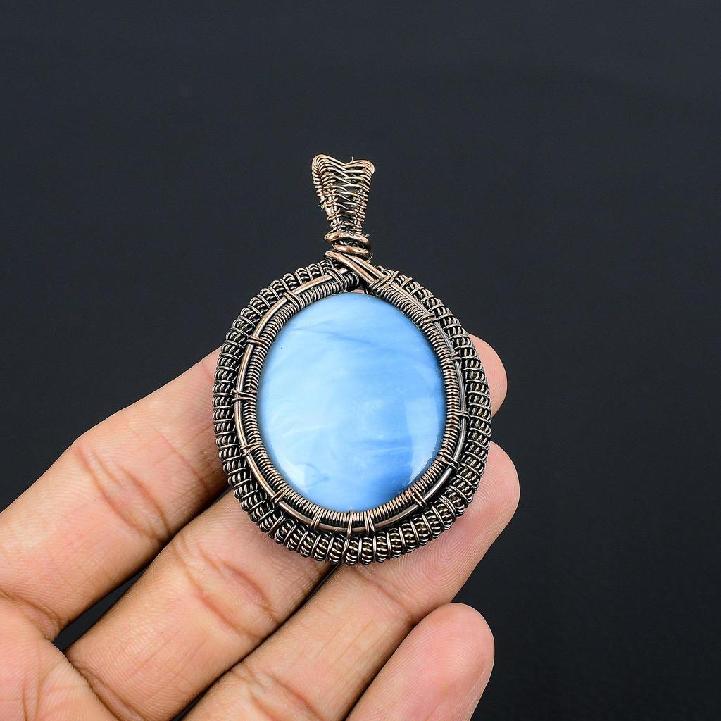 Подвеска с опалом Оуайхи, Ювелирное изделие, обернутое медной проволокой 999 пробы, Подвеска с драгоценным камнем, Подарок для нее, Изящное ювелирное изделие ручной работы