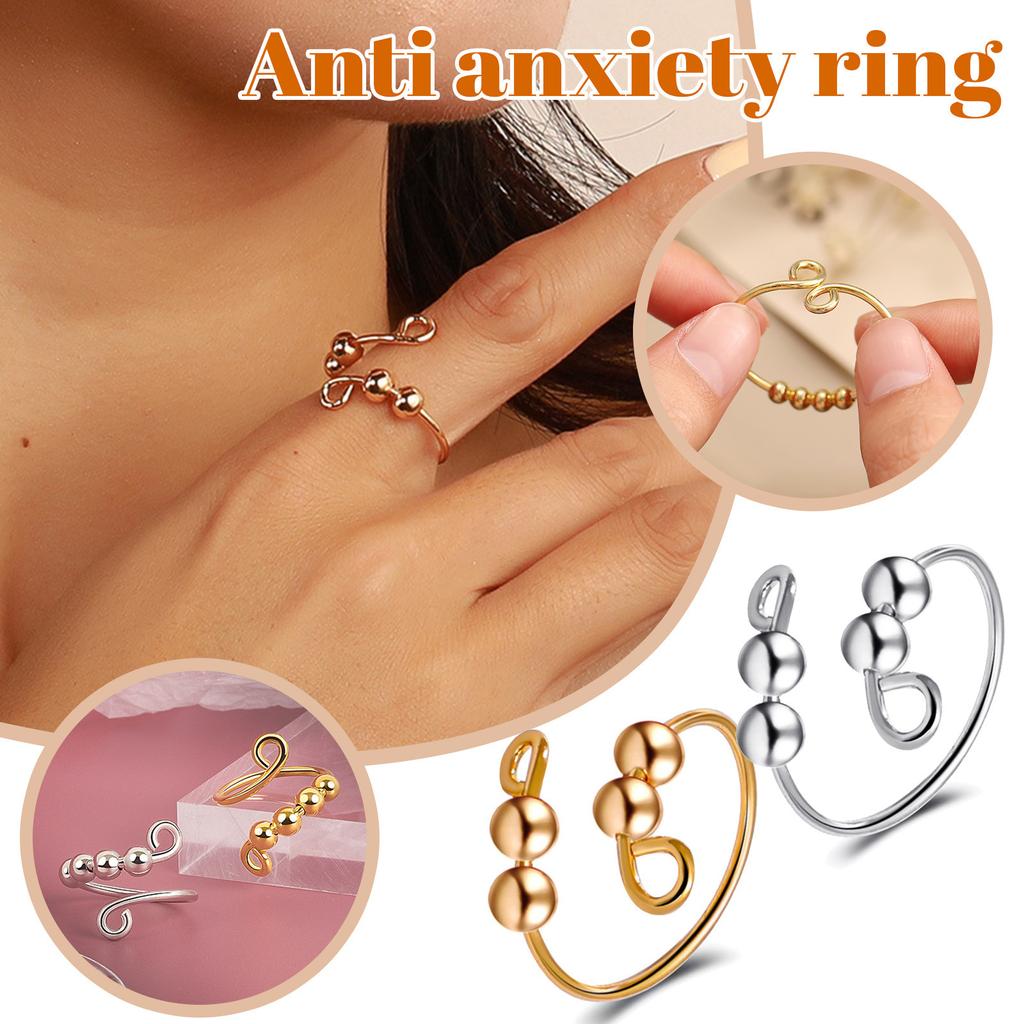 Resizable -anxiety Ring With Beads Rotate Rings Trendy Jewelry