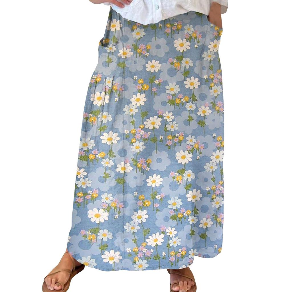 Женская повседневная свободная юбка-макси в стиле бохо с эластичной резинкой на талии, пляжная, струящаяся, с карманом