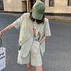 Блейзер с короткими рукавами, комплект из двух предметов, пальто + шорты, тонкие повседневные свободные женские костюмы, простые однотонные весенне-летние костюмы для поездок на работу