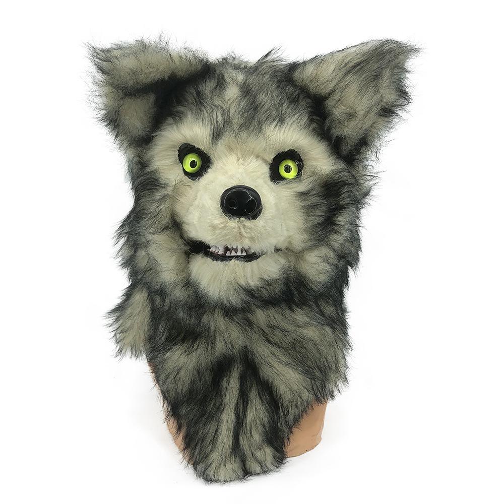 A wolf head mask with movable mouth, plush animal wolf head cover