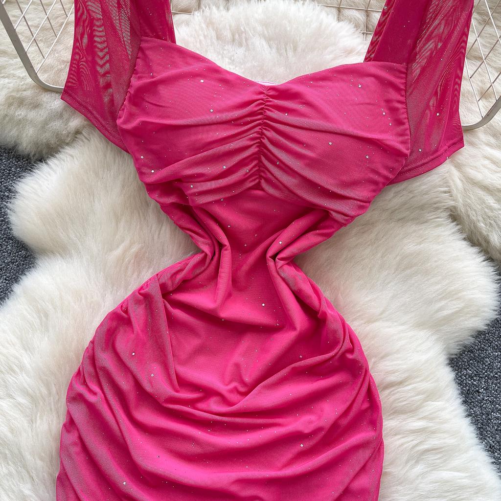 Летние женские квадратный воротник короткий рукав мини сексуальные клубные вечерние облегающие платья-футляры