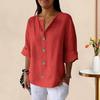 Women Shirt V-Neck 3/4 Sleeve Loose Fit Pullover Tops Buttons Decor Breathable Casual Tops Daily Wear