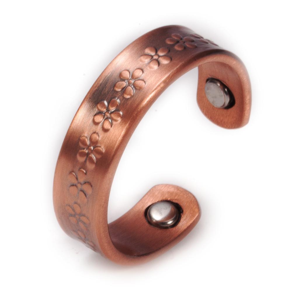 Ikuinen Pure Copper Rings Magnetic Health Energy 6mm Open Cuff Adjustable Rings for Women Vintage Flower Wedding Bands Finger Ring Women