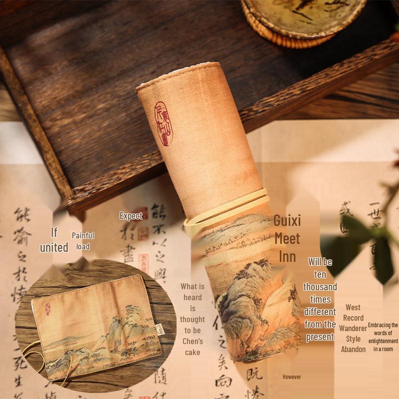 Креативный пенал-рулон Jiujiu Stationery в ретро-стиле с китайскими мотивами - Большой вместимости, из японской ткани