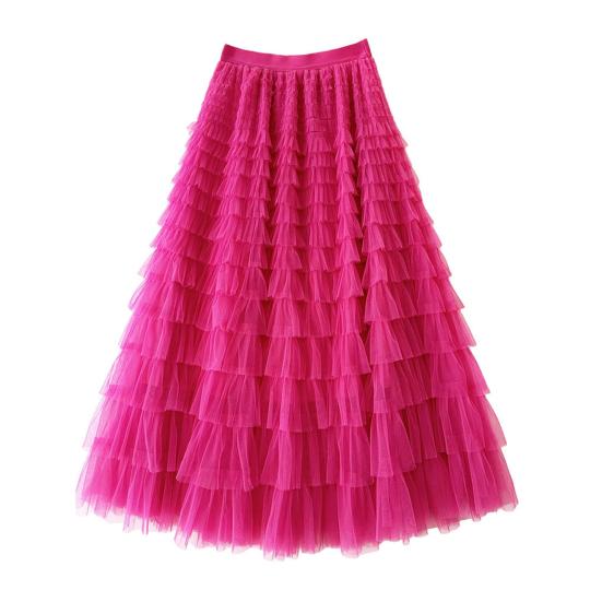 Женская юбка-торт, эластичная юбка А-силуэта с высокой талией, многослойная, с оборками, однотонная, юбка макси, для работы, отдыха, повседневной носки