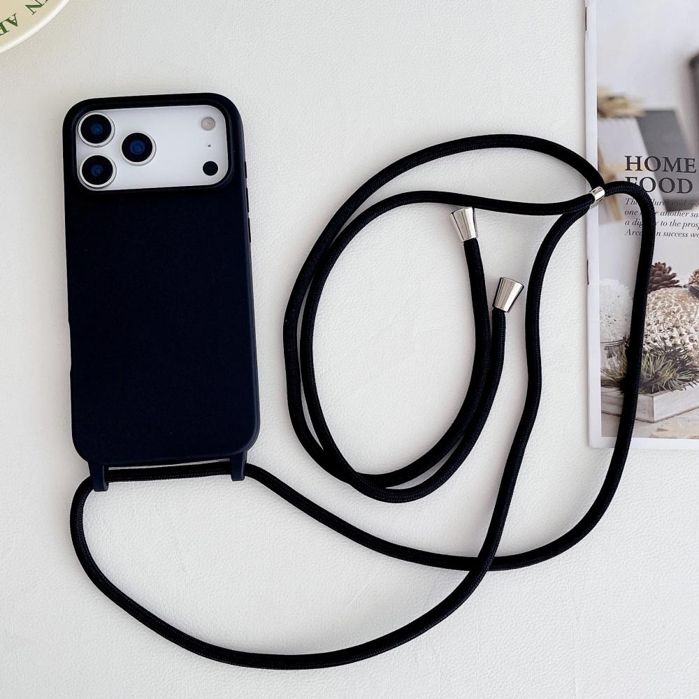 Матовый силиконовый мягкий чехол для iPhone 17 Pro Max Air 16 15 13 12 11 14 Plus с ремешком-цепочкой через плечо, противоутерянный шнурок, ремешок, чехол