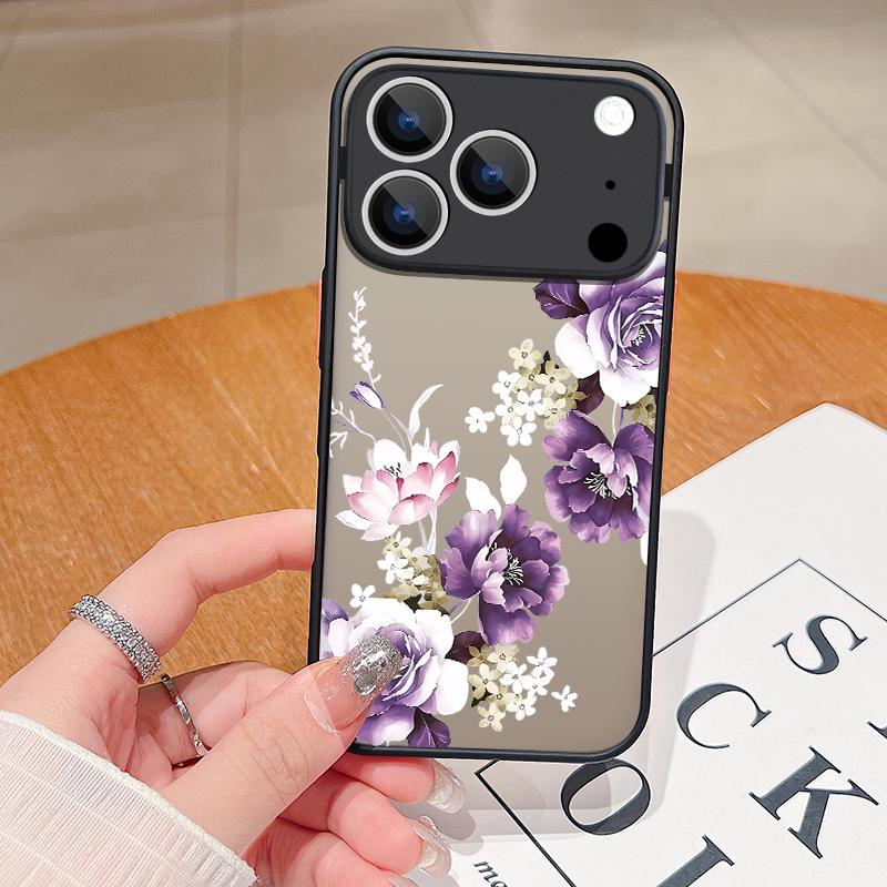 Shockproof Soft Edge Hard PC Matte Phone Cover For iPhone 17 Air 16e 16 15 14 Pro Max 13 16 17 Pro 17 Flowers Print Case