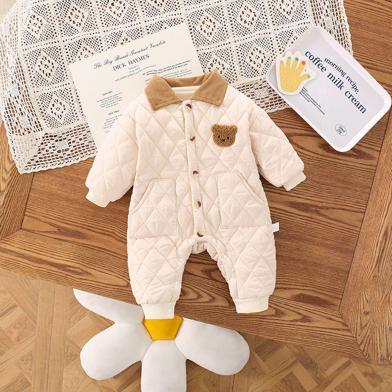Newborn Fleece Romper - Quilted Cotton Bear Suit for Autumn/Winter