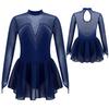 Kids Girls Sparkle Mesh Splice Figure Ice Skating Dress Gymnastic Dance Leotard Tutu Skirt Performance Dancewear