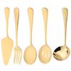 5Pcs/Set Gold Dinnerware Set Stainless Steel Cutlery Soup Spoon Colander Spoon Service Spoon Salad Fork Cake Spatula Kitchen Tableware