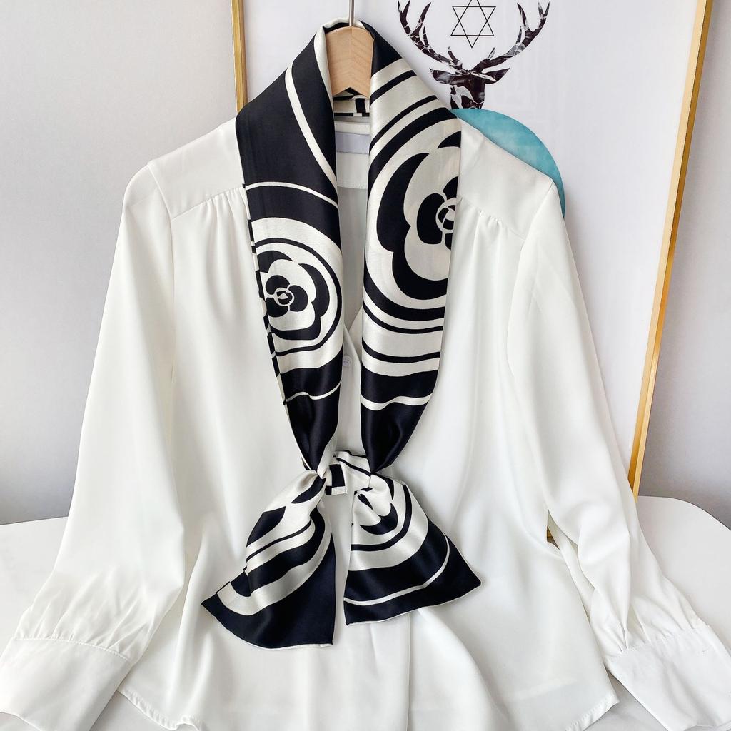 New Simulation Silk Long Scarf Fashionable Versatile Suit Double-Layer Scarf Decorative Bag Wrapped With Professional Scarf For Women