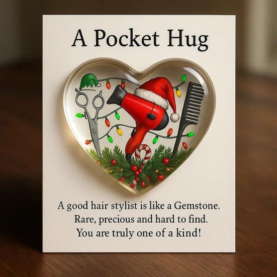 Pocket Hug Token for Hairstylists Heart Shaped Acrylic Keepsake with Mini Hair Tools Stylist Appreciation Gifts