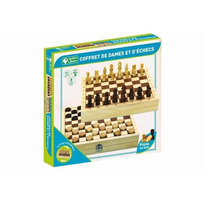 Jeux de plateau - L'ARBRE A JOUER - Jeux de dames et d'échecs - Coffret en bois - Mixte - 6 ans et plus