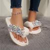 Fashion Clip-Toe Flip-Flops Fall Winter New Round Toe Plush Crystal Flower Non-Slip Wear-Resistant Flat Cotton Slippers