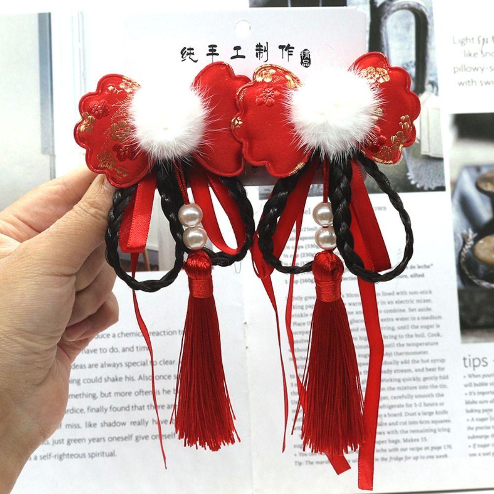 2pcs Chinese Style Red Bow Hairclip Kids Headwear Children Hanfu Headdress New Year Festive