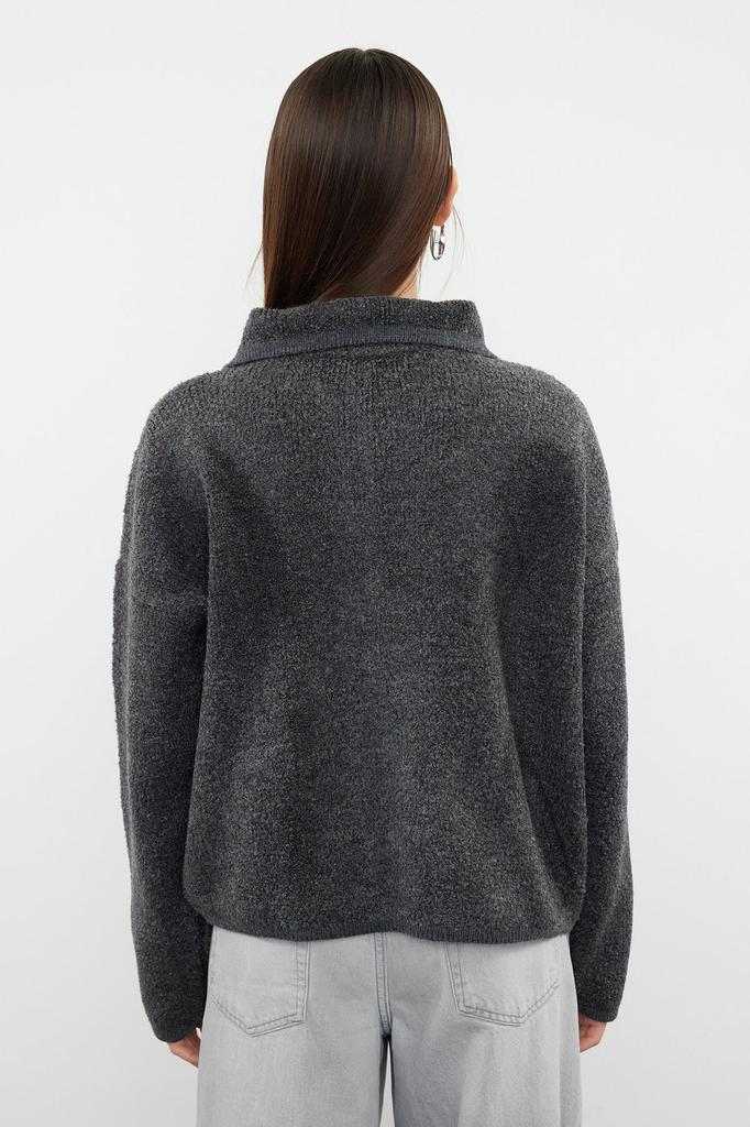 Женский модный стильный кардиган из норки, широкий крой с воротником-поло, трикотаж, кардиган из букле