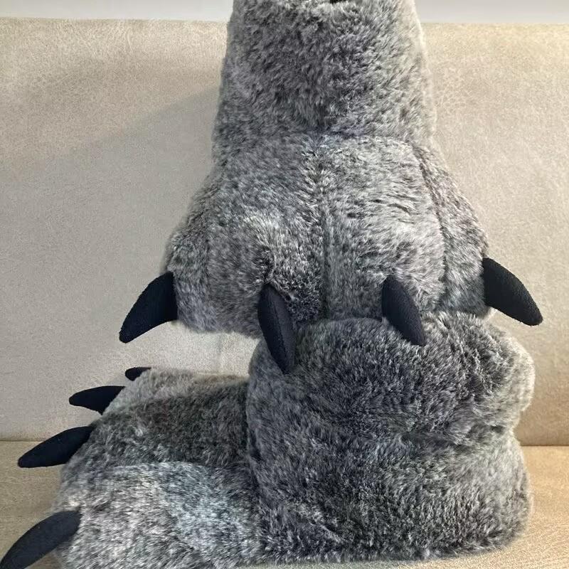 Пушистые коричневые тапочки с лапками и когтями унисекс для женщин и мужчин, толстые хлопковые тапочки с изображением животных и медведей, теплые зимние домашние тапочки из плюша