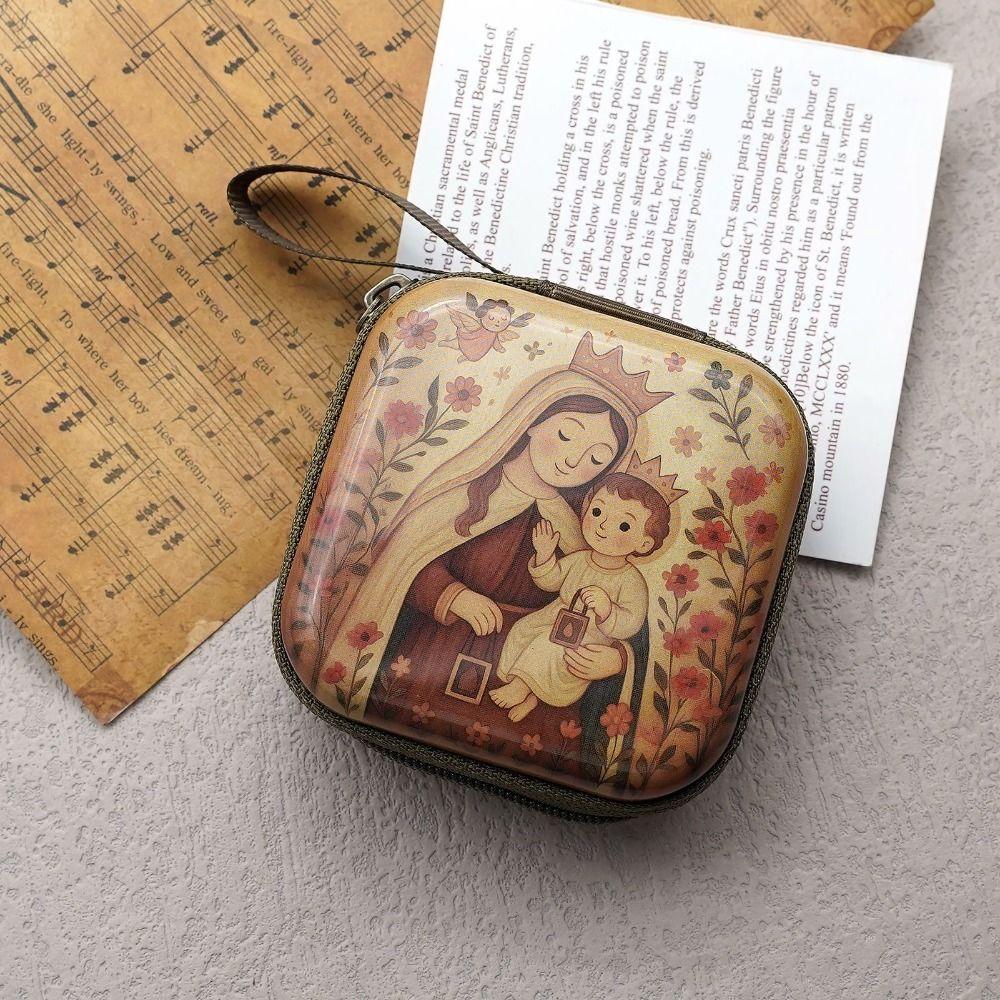 Virgin Mary Jewelry Box Zippered Christian Gift Portable Prayer Rosary Storage Bag Devotees