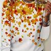 Plus Size Blooming Leaf Print Top - Comfortable Long Sleeves, Classic Round Neckline,