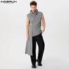 Men High Cowl Neck Irregular Stitching Sleeveless T-shirt Casual Ruffled Tops