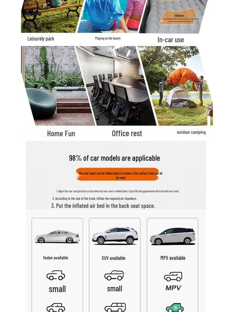 Универсальный надувной матрас для автомобиля - Портативная складная флокированная кровать для заднего сиденья, внедорожника и багажника седана