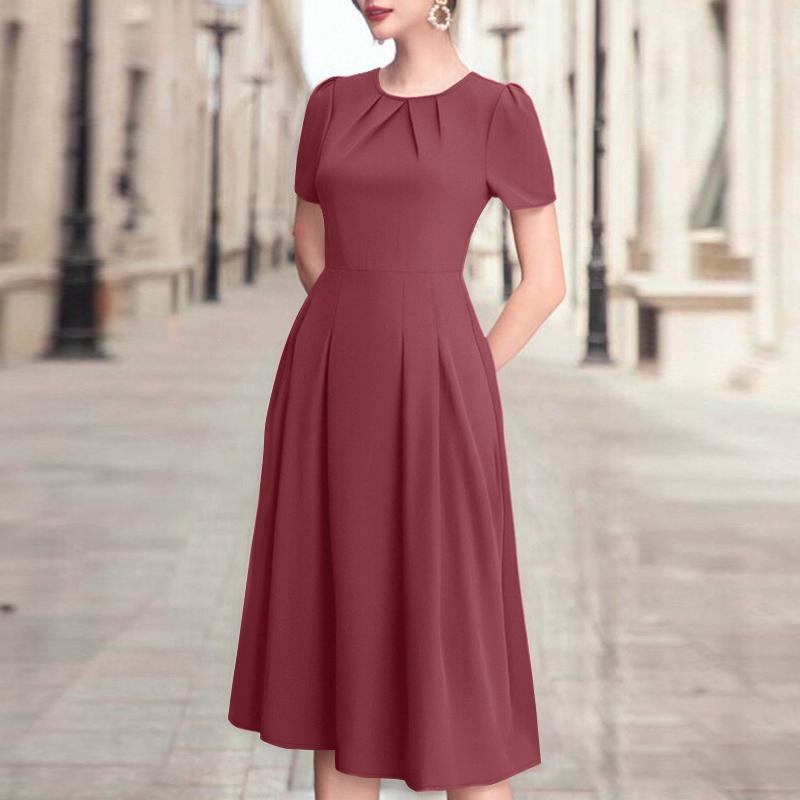 ZANZEA Женское летнее повседневное платье с круглым вырезом и коротким рукавом