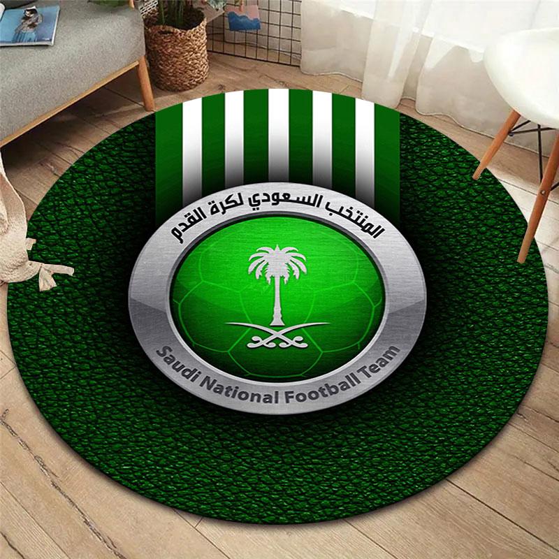 Saudi Senior National Football Team Round Area Rug,Carpet Rug for Living Room Bedroom Sofa Playroom Decor,Non-slip Floor Mat