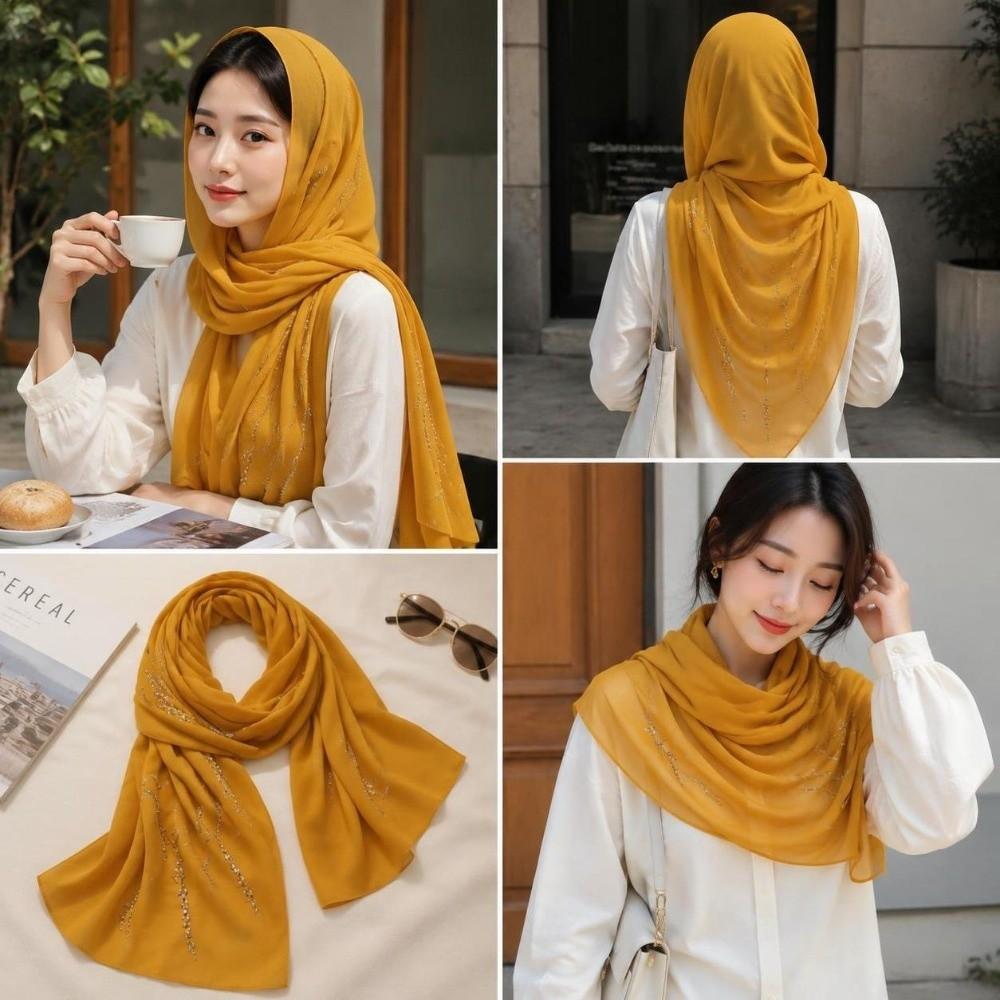 Breathable Imitation Pearl Chiffon Hijab Shimmer Beads Soft Head Wrap Malaysia Shawl Scarf Women