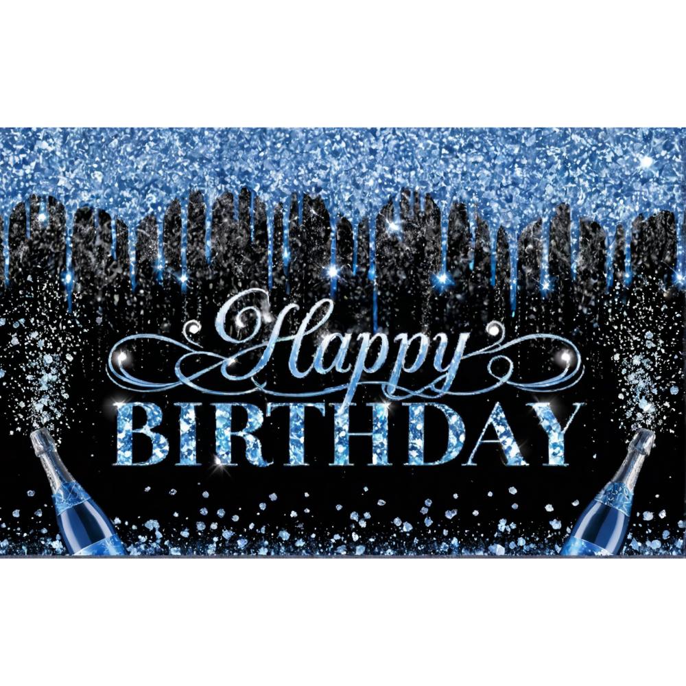 Шампанское Синий Золотой Тема С Днем Рождения Фон Блестящий Шар Мужчины Женщины День Рождения Украшения Домашний Фон Фотографии