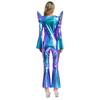 Metallic Shiny Bell Bottom Jumpsuit for Women S-3XL: Disco Style Romper with High Waist & Long Sleeves, Halloween Costume