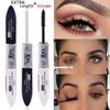 2 IN 1 Black Mascara Waterproof Silk Fiber Volume Double Effect Long Lasting Curling Eyes Makeup