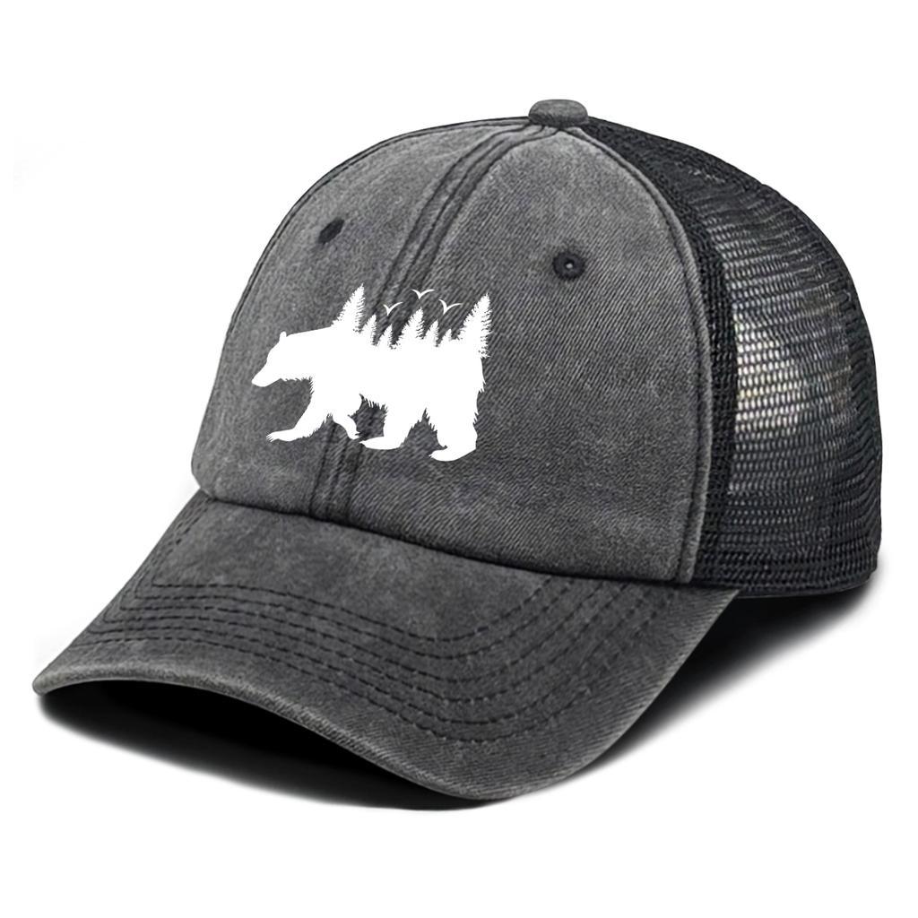 White Forest Bear Mesh Cap Adjustable Baseball Cap Hat For Woman Distressed Simple Snapback Trucker Hat Ideal Choice For Gifts