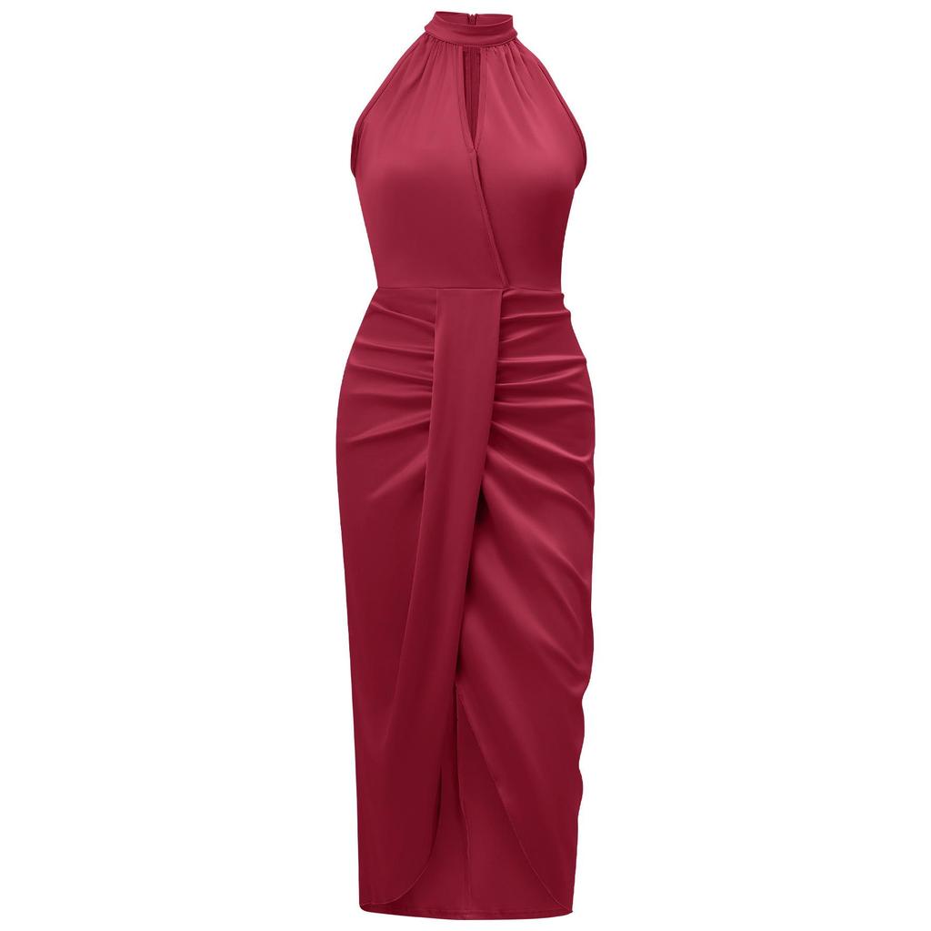 Женское весеннее однотонное платье без рукавов с завязками на шее, летнее повседневное длинное платье А-силуэта с высокой талией S-XL