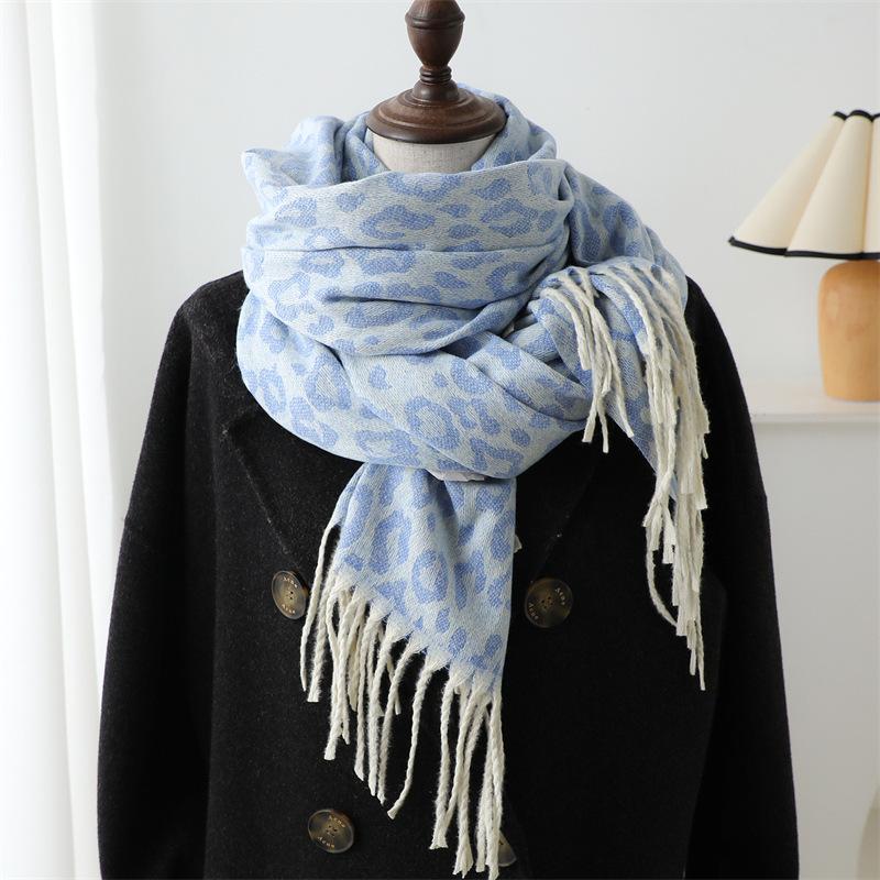 Fashion Leopard Print Jacquard Imitation Cashmere Scarf Simple Versatile Warm Scarf Women'S Fringed Shawl
