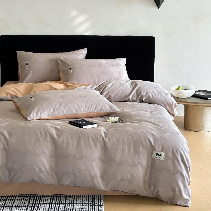 60S Cotton Sateen Jacquard Bedding Set Solid Color Bed Linen