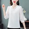 Solid Color Chiffon Shirt Women's New Summer V Neck Bottoming Top Seven-quarter Sleeve Sleeve Versatile Pullovers Chiffon Blouse