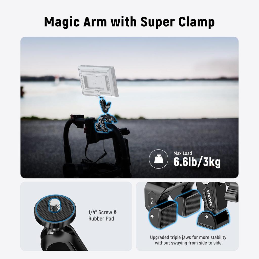 NEEWER Super Clamp с двойной шаровой головкой Magic Arm Camera Smartphone Clamp Mount Crab Scissor Clamp с адаптером для камеры Обзор Совместимость со съемкой