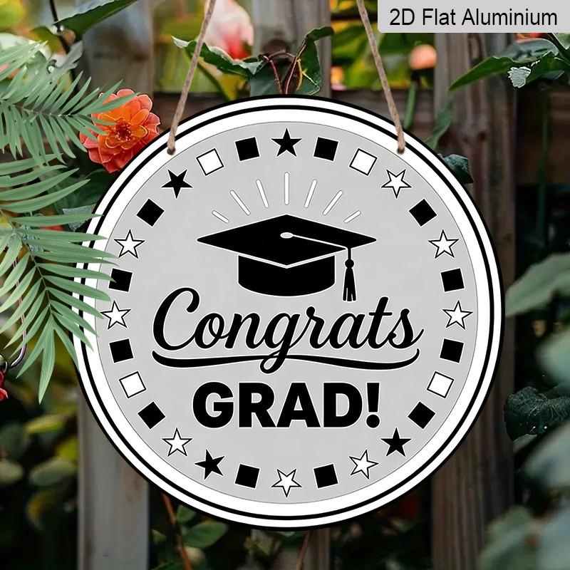 2D Flat Aluminum Graduation-themed Wall Hangings, Available in Multiple Sizes, Featuring A Black and White Badge-style Design, Are A Perfect Choice