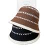 Temperament women's autumn and winter knitted bucket hat contrasting color cross stripe soft waxy plush commuting retro contrasting color hemming bas