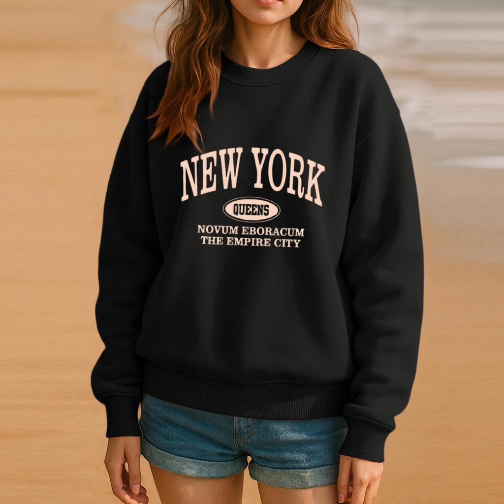 Толстовка с круглым вырезом для женщин, осенние графические толстовки для отпуска с длинным рукавом и заниженной линией плеч