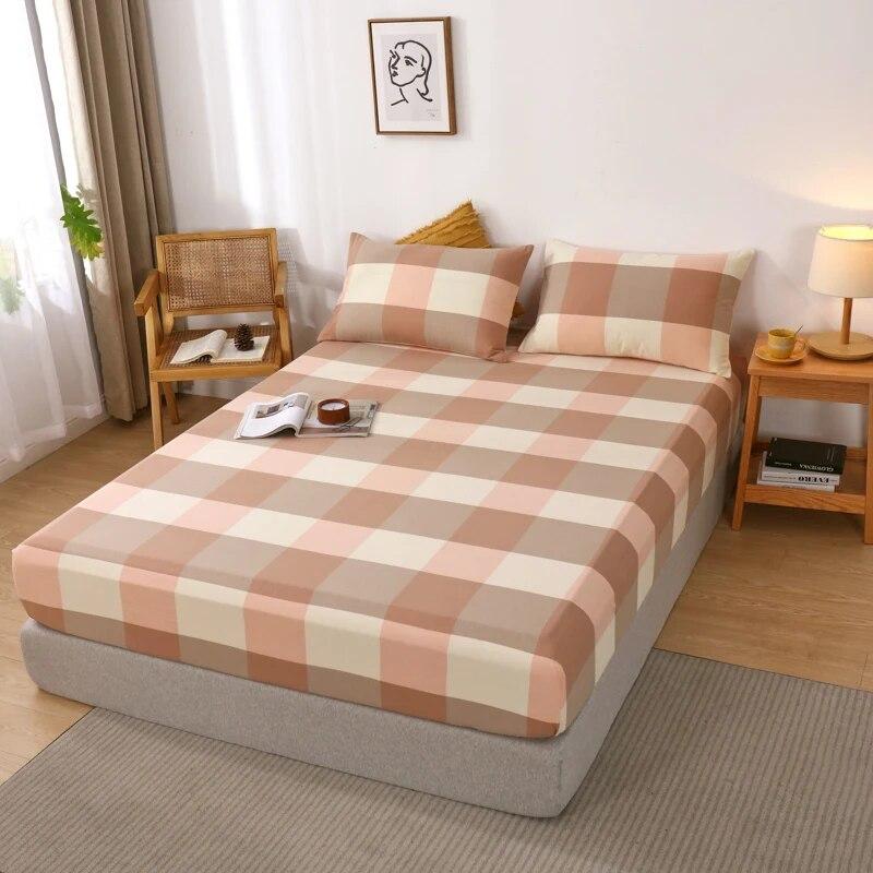 Высококачественный защитный чехол для матраса из 100% хлопка, регулируемая простыня 160x200, без наволочки, в клетку